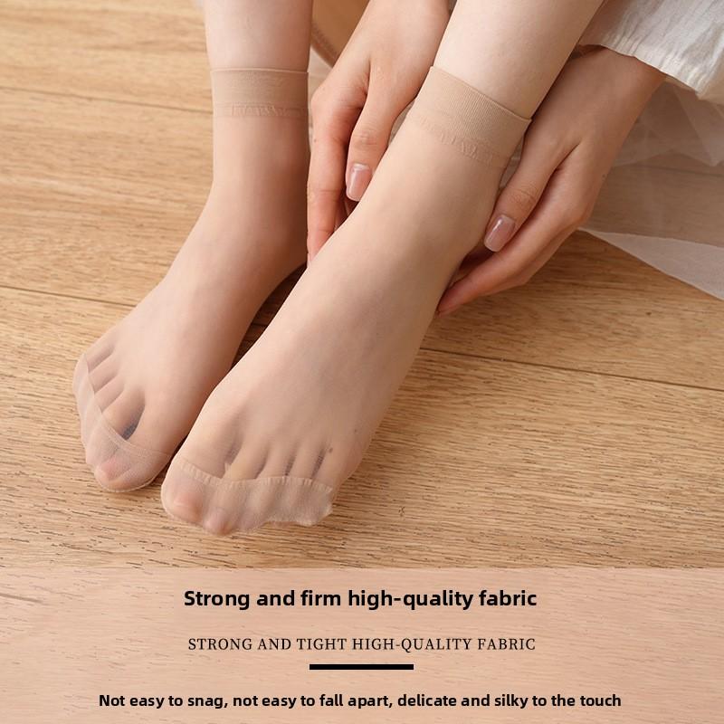 10 Pairs of Women's Spring and Summer Thin Anti Hook Silk Tube Crystal Stockings