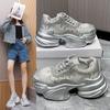 Новые женские туфли на платформе 2024 года, кристальные туфли на толстой подошве белого и серебристого цвета, блестящие кроссовки с кристаллами, трендовые повседневные кроссовки