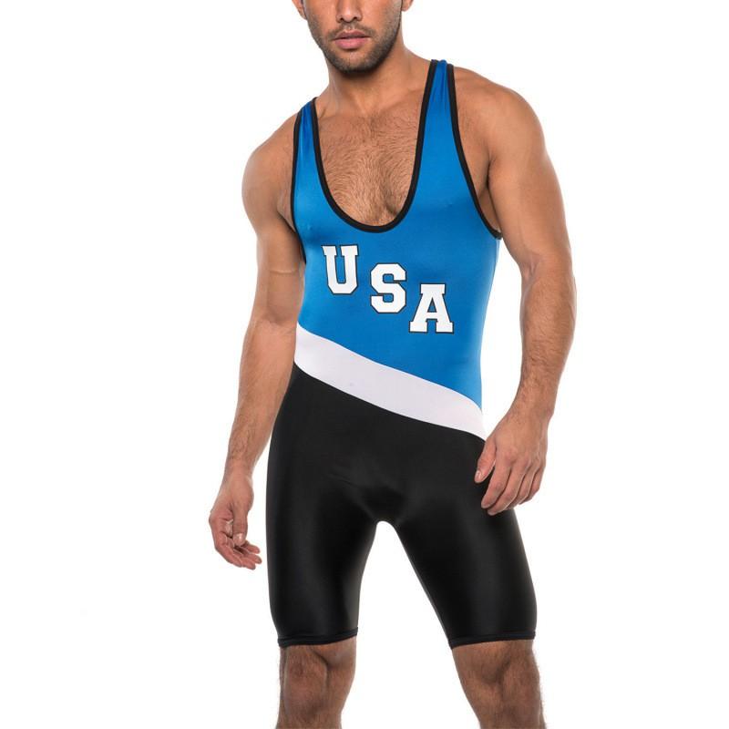 Mens Compression Wrestling Singlet Gym Workout Suit Lightweight Sweat Wicking Spandex Leotard Training Competition