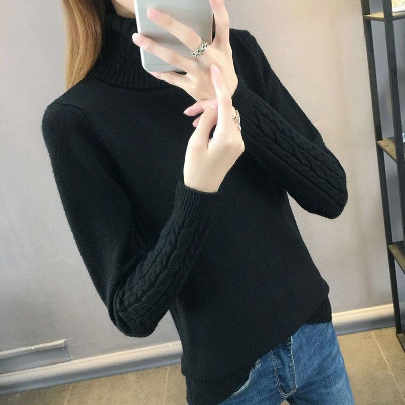 Женский свитер с высоким воротом и длинным рукавом, однотонный, повседневный, эластичный, модный, теплый, трикотаж