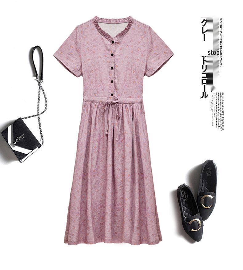 2023 Элегантное цветочное макси-платье из хлопка и льна для женщин – Летнее, с акцентом на талии, омолаживающая мода