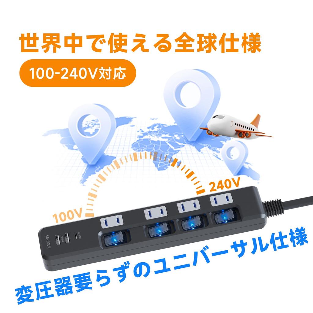 Удлинитель с индивидуальными выключателями, Сетевой фильтр, USB-порты, Возможность выдачи квалифицированного счета-фактуры, 1 порт Type-C, 2 порта USB-A, 4 розетки в To