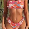 European & American Floral Strapless Camisole High-Waisted Bikini Swimsuit for Women