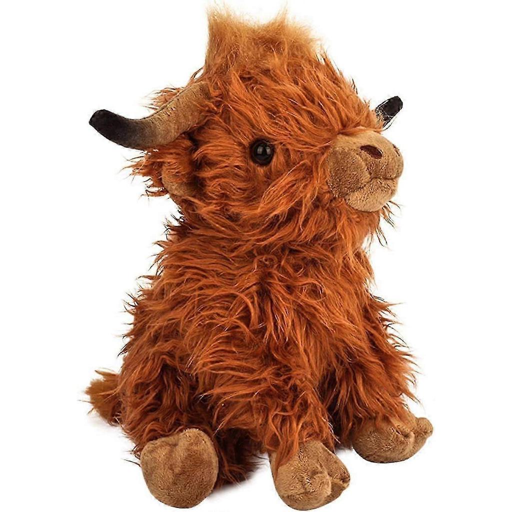 10.5 inches Highland Cows Stuffed Animals, Cute Fluffy Cow Plush Figure Toys Realistic Highland Cattle Plush Decor Birthday Gift for Kids Baby Girls B