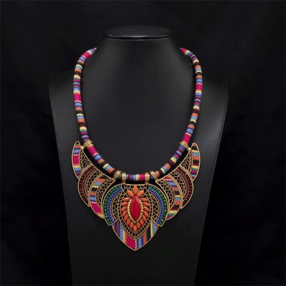 3Pcs/Set Braided Rope Bohemian Necklace Ethnic Style Leisure Necklace Indian Choker Ladies