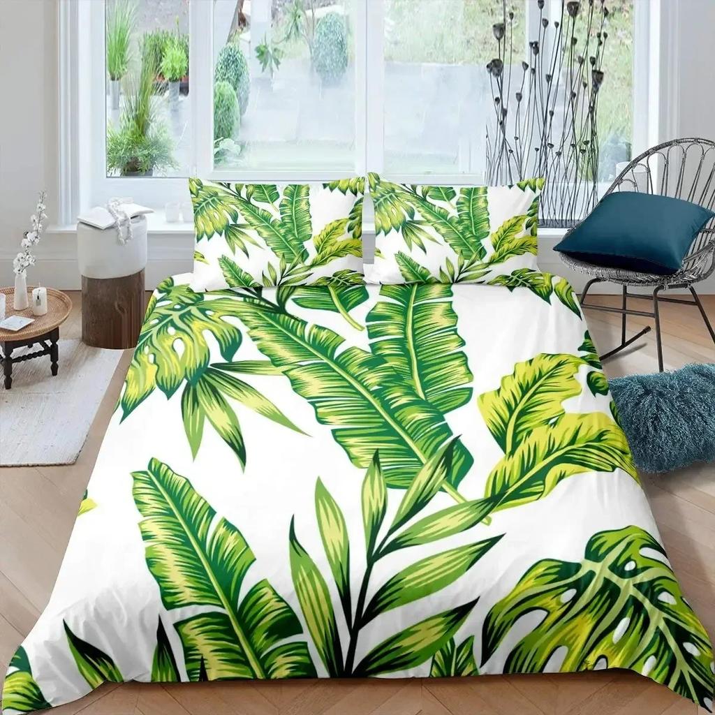 Palm Leaves Monstera Banana Leaves Comfortable Duvet Quilt Cover Pillowcase Bedding Set Children Bedroom Decoration Home Textile