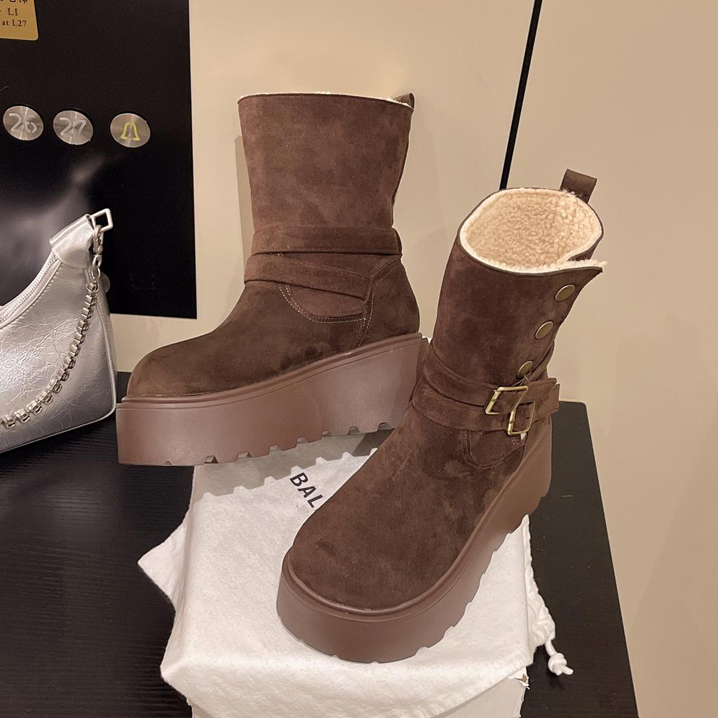 7026-2 зимние ботинки на толстой подошве, ботинки Мартина двойного ношения, женские 2025, зимние новые бархатные модные короткие ботинки, нескользящие зимние ботинки