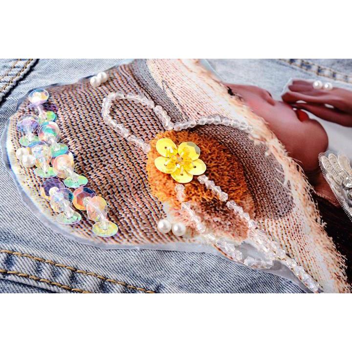 Весенняя женская персонализированная короткая свободная джинсовая куртка с принтом бисера, жилет большого размера