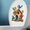 Cartoon Birdhouse with Birds Toilet Seat Sticker Bathroom Decor Nature Themed Removable Decal