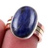 Натуральный содалит драгоценный камень 925 сплошное серебряное ювелирное изделие двухцветное кольцо размер 6.5US E2h82