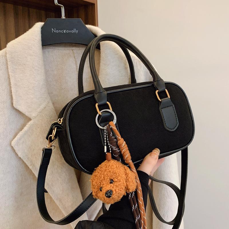 Niche Suede Bag Women'S Retro Versatile Messenger Bag Portable Bowling Bag