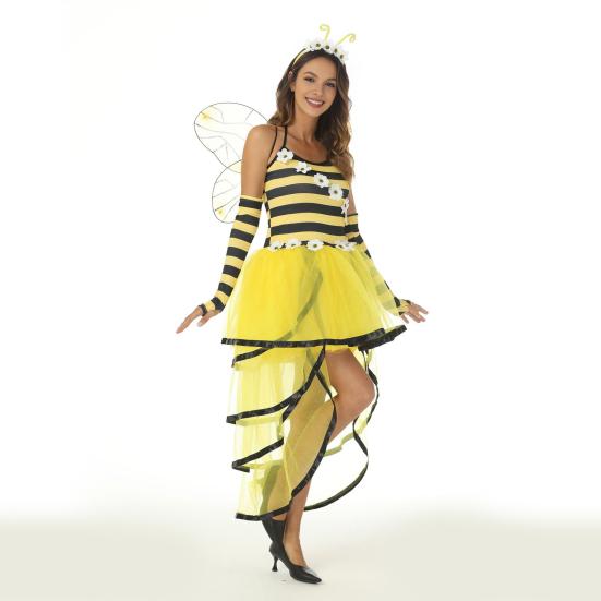 Костюм для косплея пчелы с крыльями и антеннами, костюм королевы пчел на Хэллоуин, ролевой костюм с цветочным декором и подолами из разбросанных тортов