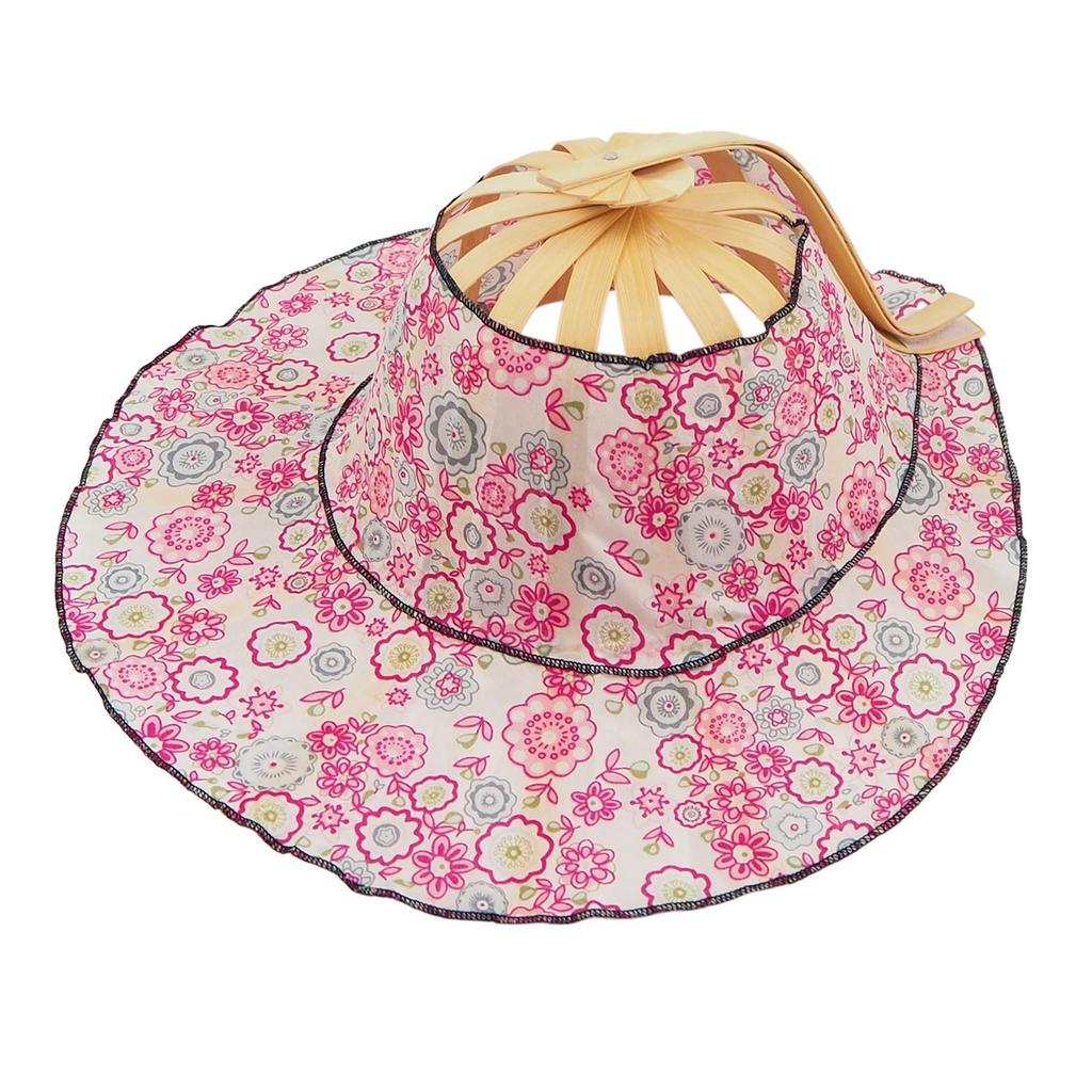 2 in 1 Bamboo Fan Foldable Sun Hat Floral Protection Cap Portable Multifunctional Women Folding