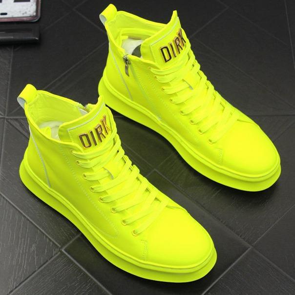 Men's High Boots Shiny Patent Leather Board Boys High-Top Casual Shoes New Fluorescent Green Gold Silver White Men'sneakers