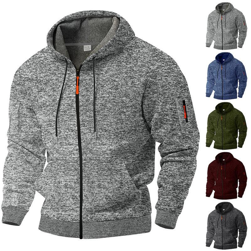 Men's Fleece-Lined Vintage Cation Workwear Hooded Zip-Up Sweatshirt with Utility Pockets