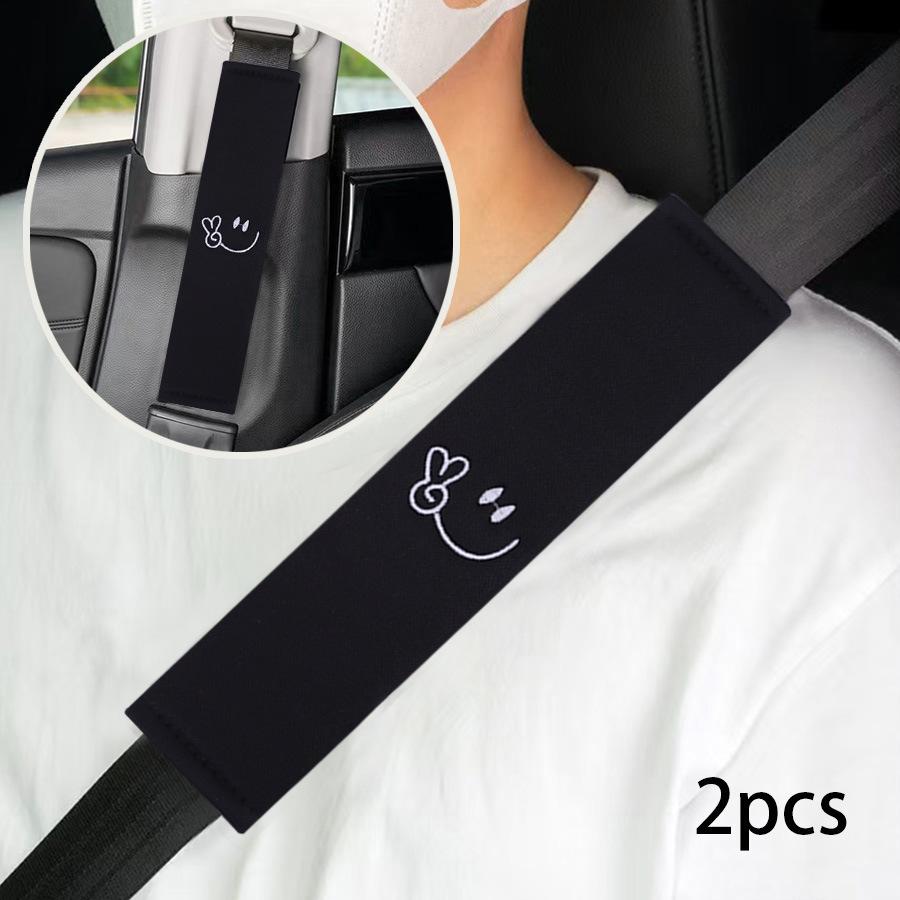 2PCS Car Supplies, Smiling Face, Seat Belt Cover, Safety Belt Shoulder Protector, Soft And Cute Car Interior Accessories