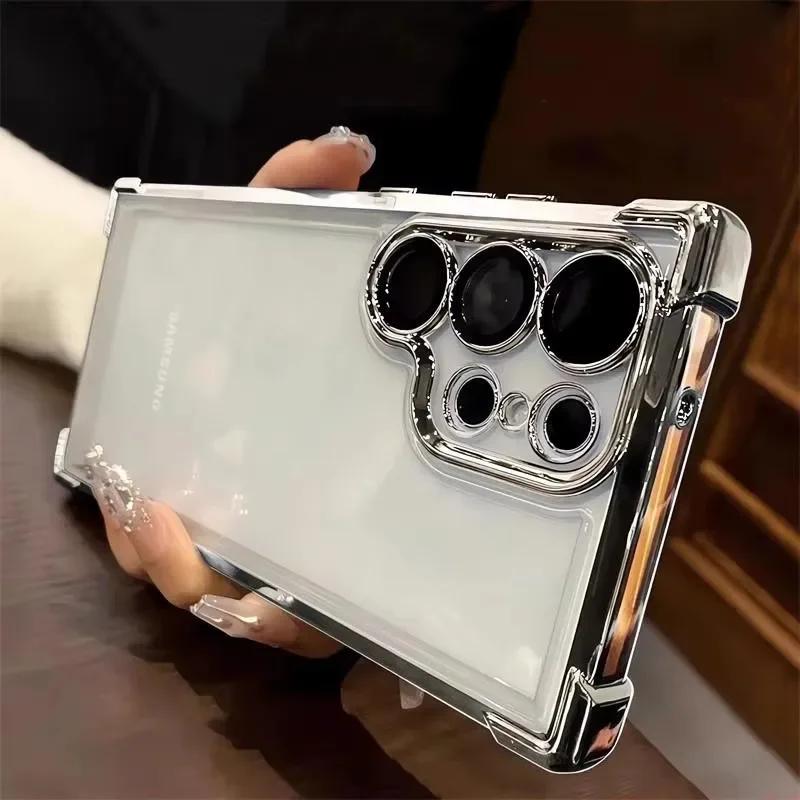 Clear Plating Shockproof Case for Samsung Galaxy S24 S23 FE S22 Plus S25 Ultra A34 A54 A15 A35 A55 A53 Hard Armor Cover