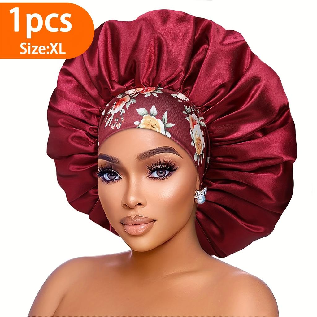 1PCS Satin Hair Bonnet For Women Elastic Wide Band Sleep Cap Silkly Satin Cap For Braid Curly Natural Straight Hair - Bathroom Accessories