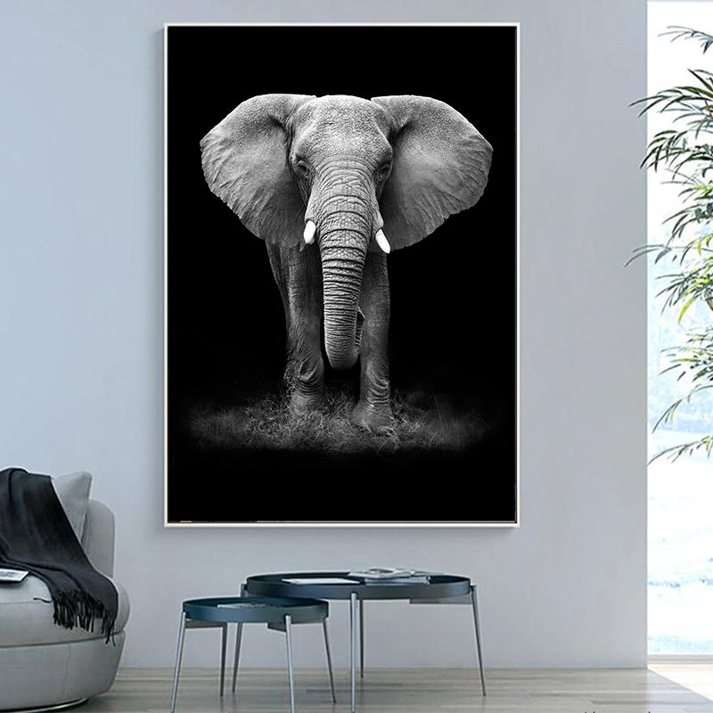 Black and White Animals Cavans Painting Nordic Elephant Posters and Prints Wall Art Picture for Living Room Home Decor Cuadros