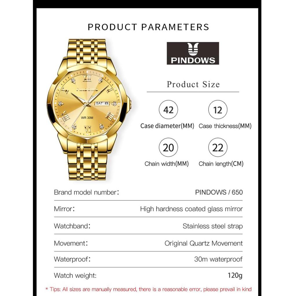 Часы PINDOWS с бриллиантами, деловые, аналоговые, кварцевые, роскошные, водонепроницаемые, с подсветкой, двухцветный браслет из нержавеющей стали, классические, модные, мужские