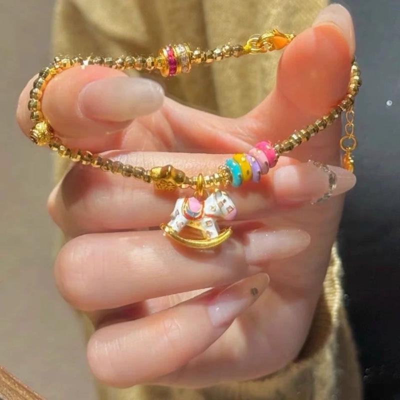 Delicate Cute Summer Day Star Heart Pendant Bead Chain Cute Horse Bracelet Necklace For Y2K Girl Gift Jewelry Accessory
