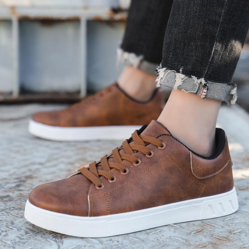 Классические мужские кожаные туфли. Повседневные кроссовки на толстой подошве. Модные прогулочные туфли на шнуровке. Удобная нескользящая обувь из вулканизированной ткани.