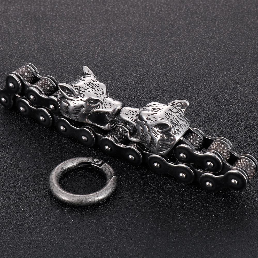 Готический двойной волчий головной браслет из нержавеющей стали для мужчин, винтажный черный цвет