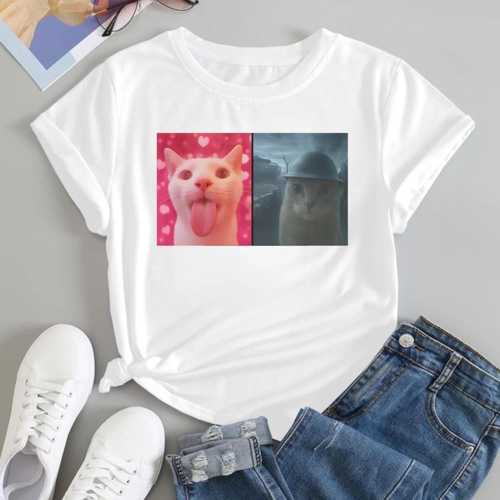 Silly Cat Graphic T-shirt Retro Style Kitten Pet Lover Unisex 100% Cotton T-Top