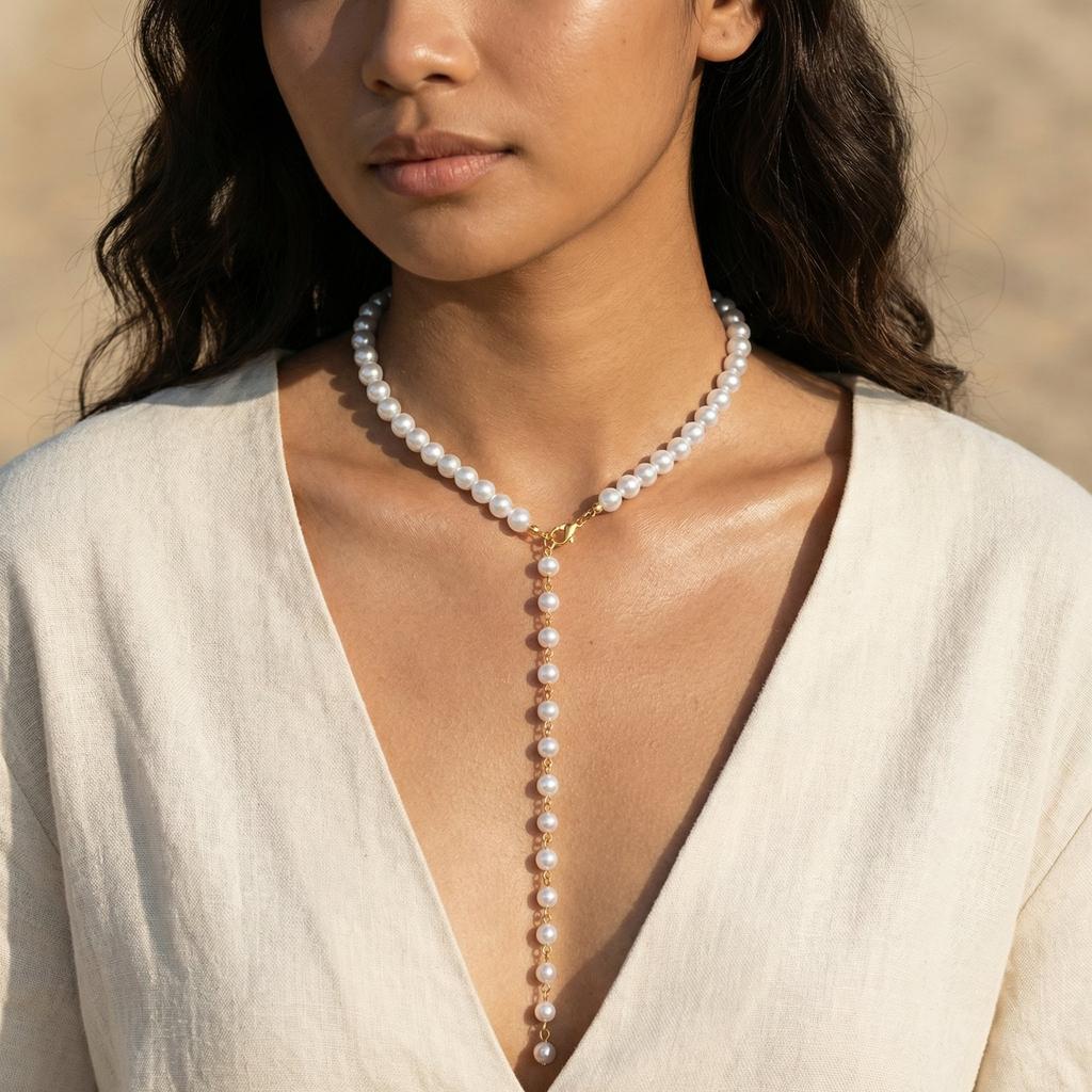 Classic Pearl Y-Shape Lariat Necklace for Women, Elegant Long Tassel Pendant for Bridal Wedding Party Jewelry