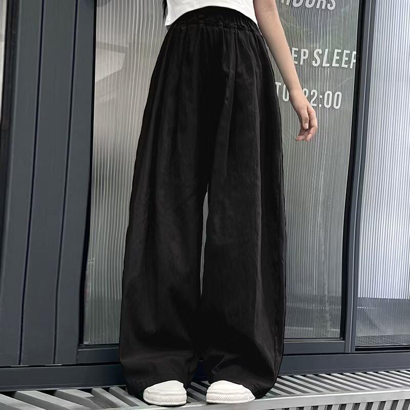 Весенние и летние однотонные повседневные брюки для девочек. Прямые брюки с эластичным поясом. Свободные дышащие брюки с широкими штанинами. Детские летние брюки.