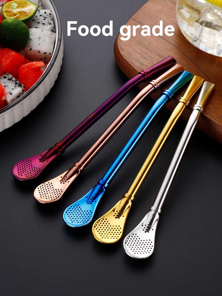 18/8 Colorful Stainless Steel Tea Drinking Straws Spoon Tea Filter Reusable Bombilla Gourd Tea Tools Bar Accessories