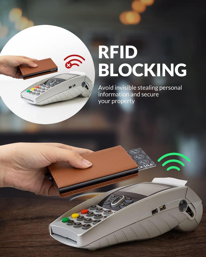 Мужской кошелек из натуральной кожи с RFID-защитой от кражи, металлический держатель для карт - европейский и американский дизайн с алюминиевым сплавом