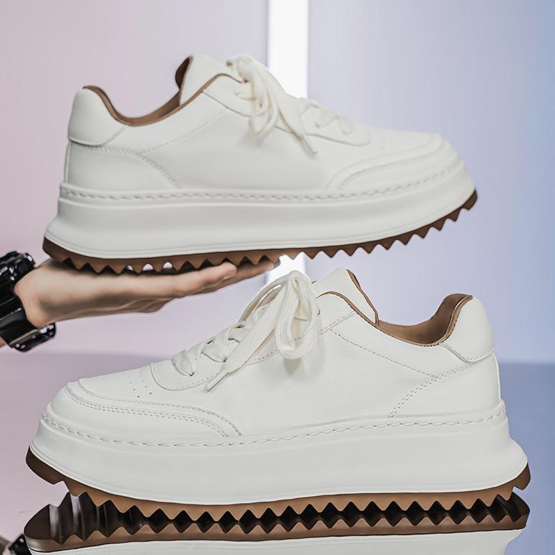 Мужские туфли Tide 2025 Весна Новые кожаные белые туфли Мужские повседневные туфли в стиле ретро высокого класса Мужские универсальные туфли из конской кожи