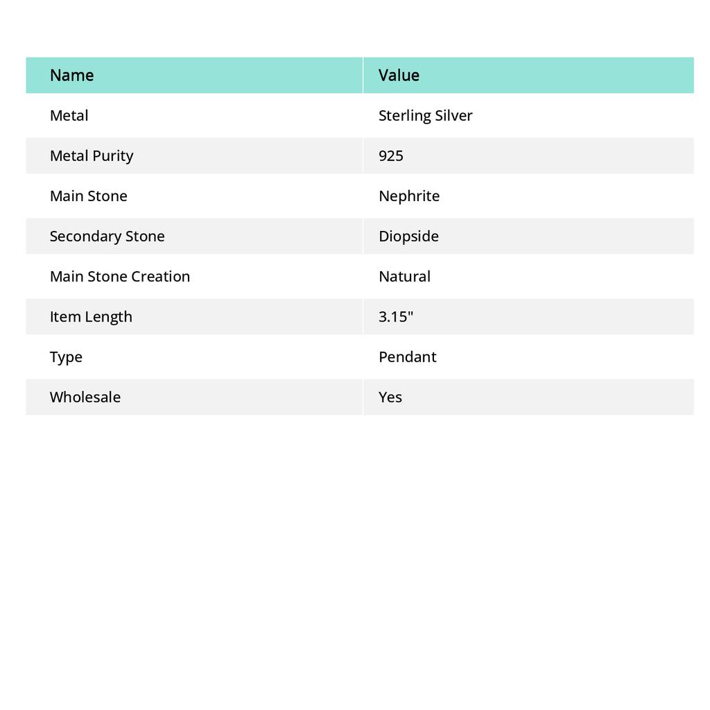 Нефрит, диопсид, кулон ручной работы из стерлингового серебра 925 пробы 3,15 дюйма Y5M77