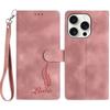 For iPhone 16 Pro Max Case Imprinted Feather PU Leather Wallet Phone Cover with Wrist Strap