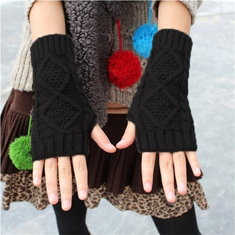 Unisex Men Women Arm Warmer Fingerless Knitted Long Gloves Cute Mittens