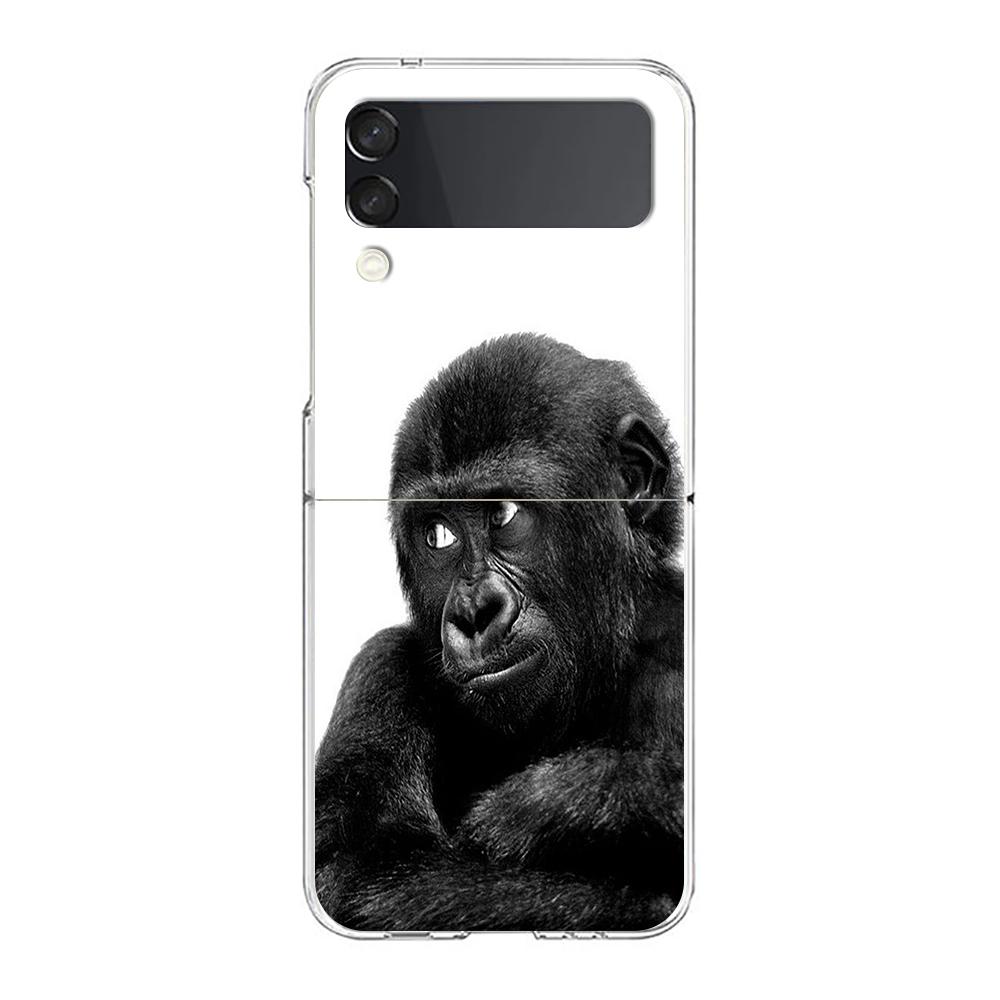 Transparent Phone Case For Samsung Galaxy Z Flip 3 4 5 6 7 Hard Folding PC Z Flip3 Flip4 Cover Cute Funny Monkey