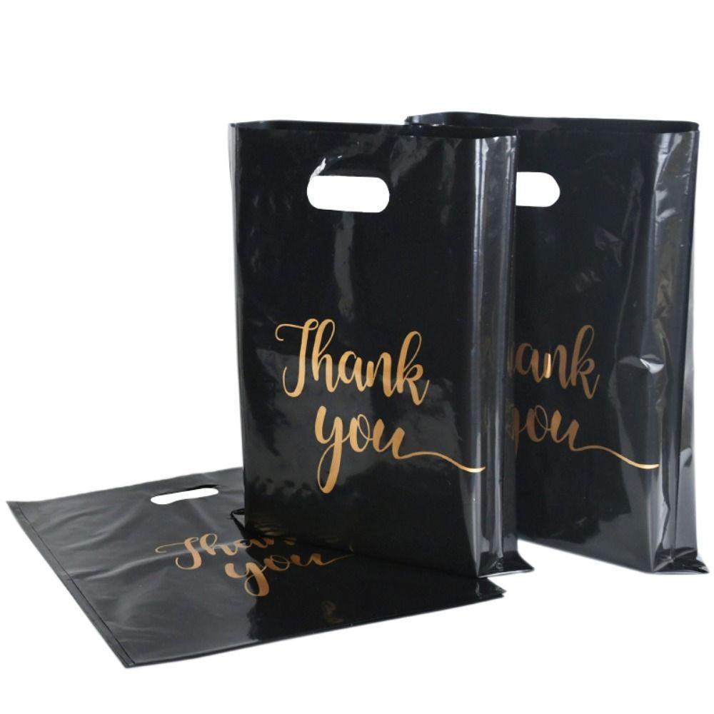100 Pcs Waterproof Thank You Packaging Bag with Handle Shopping Bag Plastic Thank You Bags Cookie
