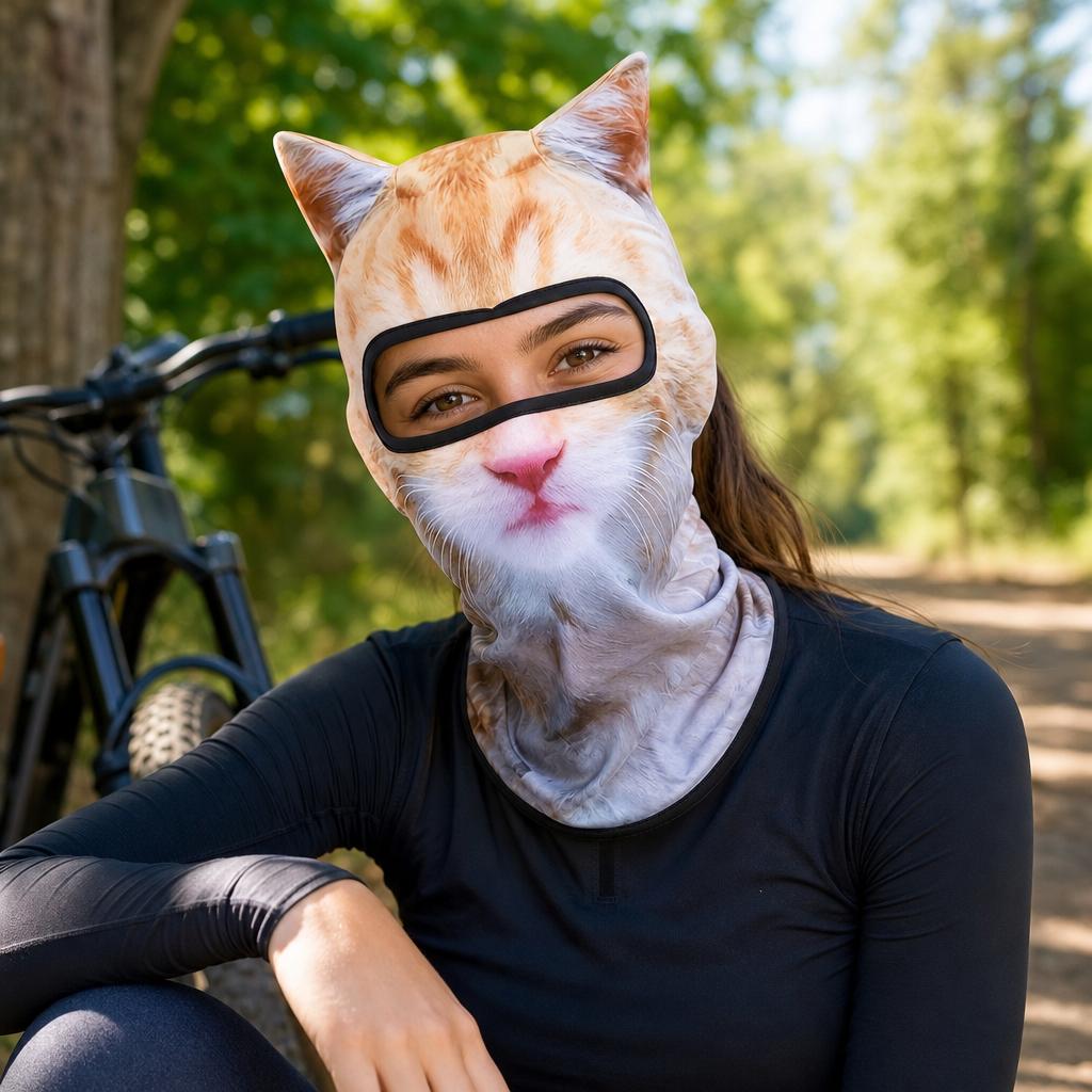 Sun Protection Fishing Face Mask Cooling Breathable Windproof Full Face Mask Cute Cat Pattern Cycling Cap Outdoor Hiking Camping