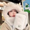 Ear Protection Bear Deer Ears Hat Soft Plush Integrated Cap Scarf Cartoon Winter Hat  Women