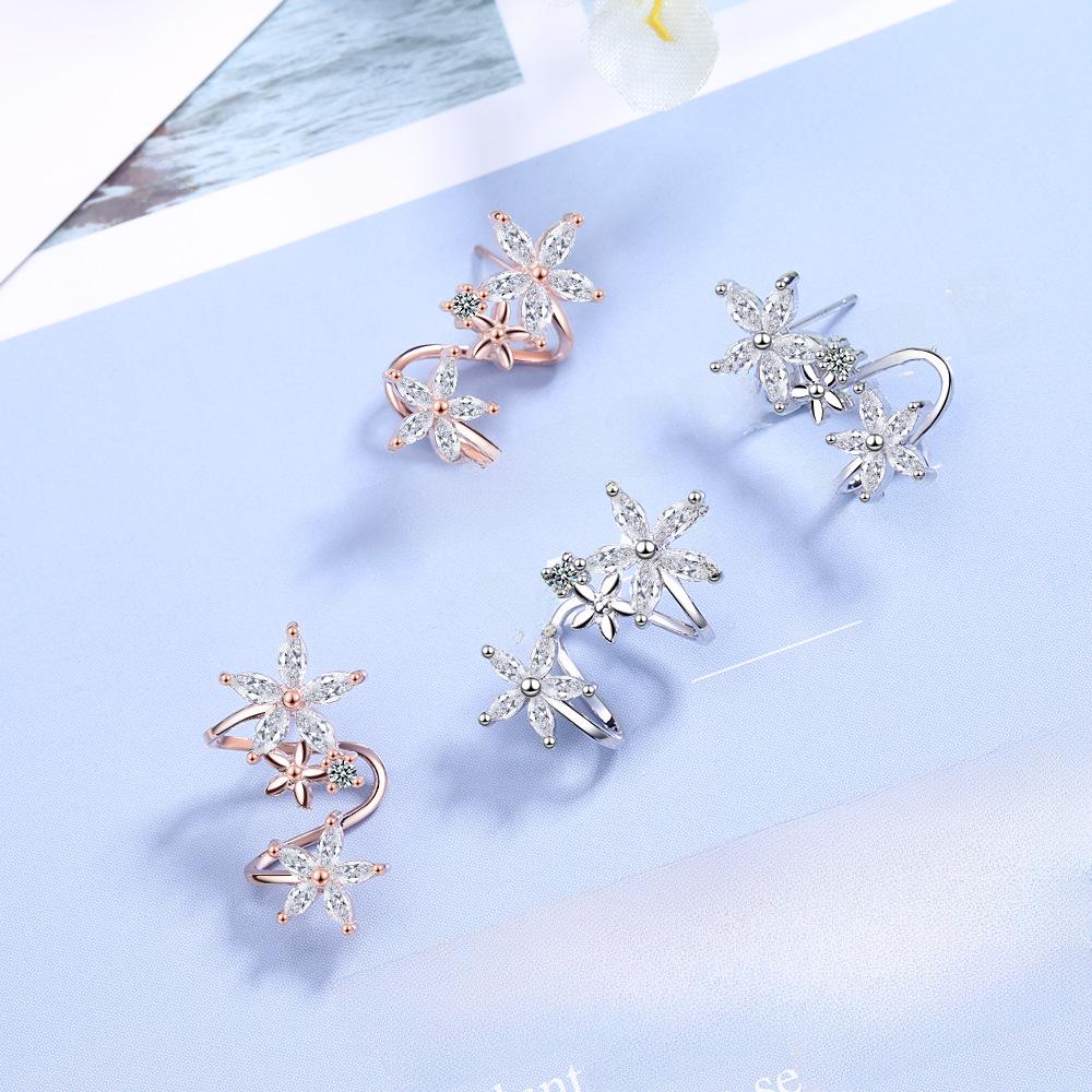 Корейские серьги-клипсы Sweet Flower Arc с цирконием