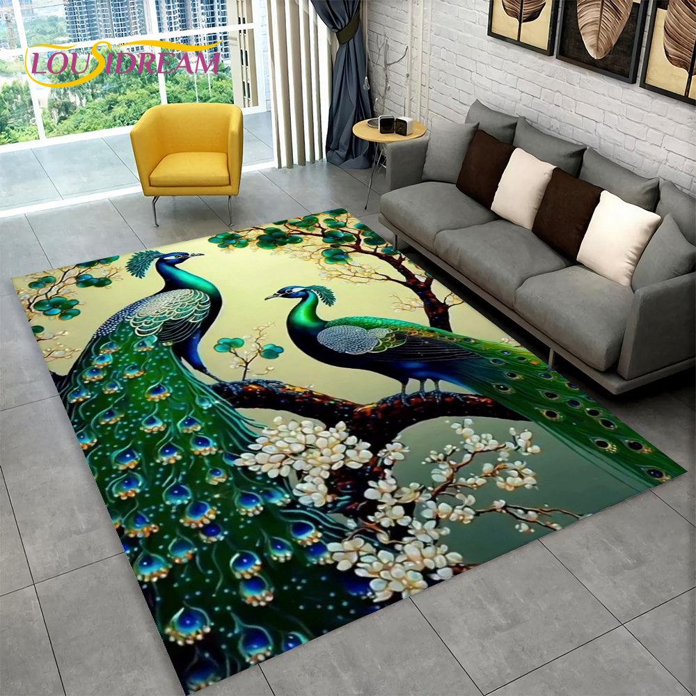3D изысканный коврик с изображением павлина, коврик для дома, гостиной, спальни, дивана, коврик для кухни, украшение для кухни, нескользящие коврики