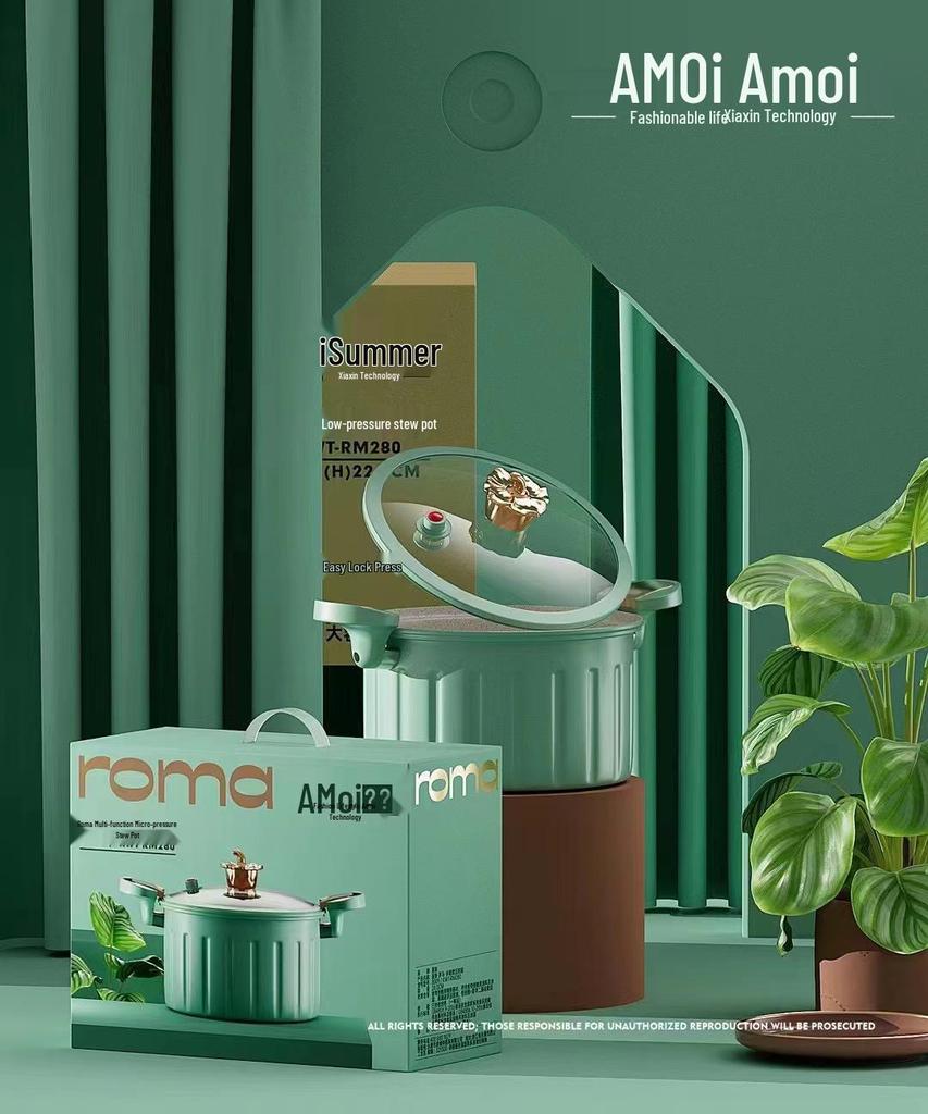 Супница с антипригарным эмалированным покрытием большого объема - Многофункциональная с двумя ручками для приготовления пищи при низком давлении