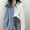 Fashion Striped Patchwork Korean Casual Blouse Women Long Sleeve Single-breasted Popularity Wild Popularity Lady Shirt