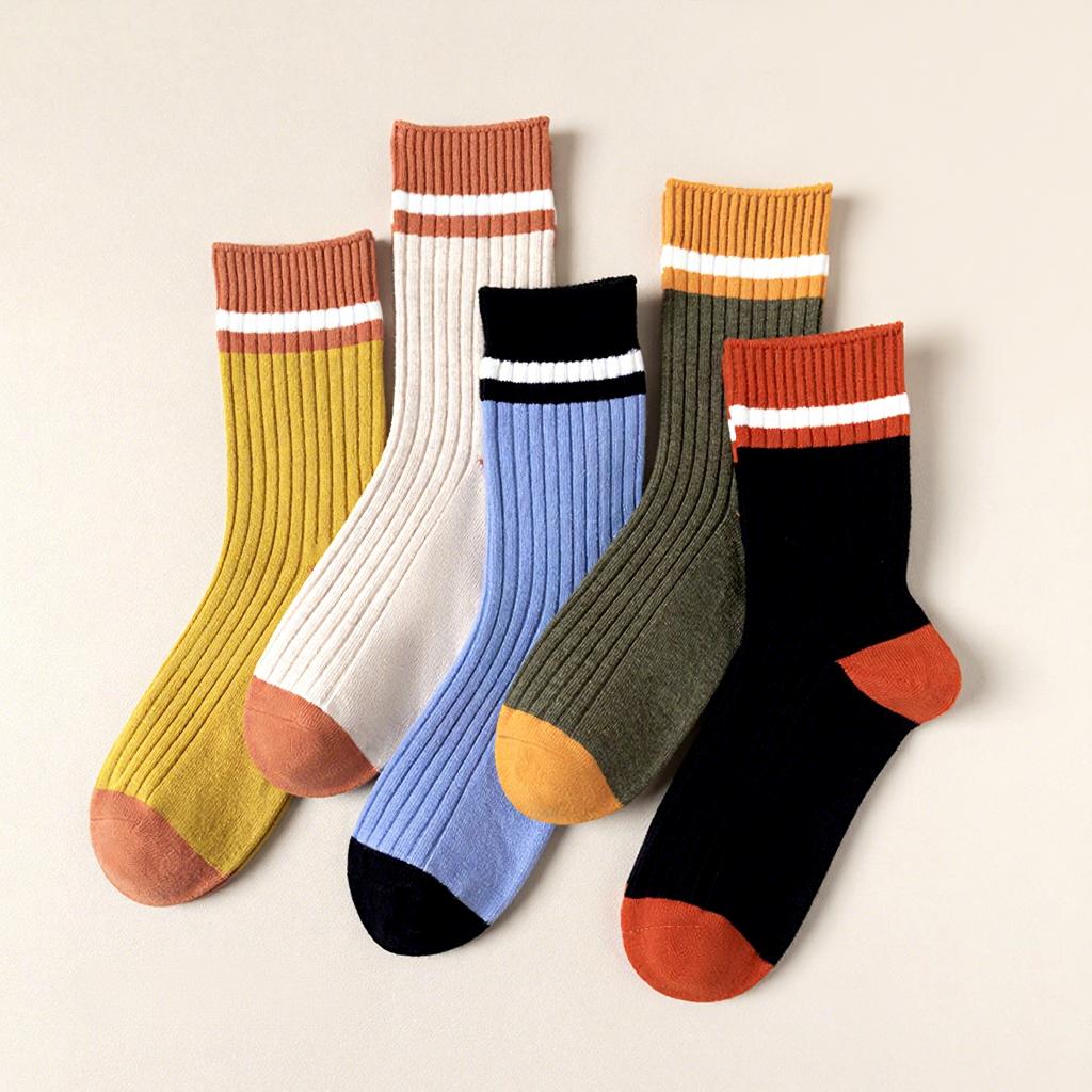 Children Socks Spring Cotton Student Boys' Double-Needle Breathable Thin Jacquard Mid-Calf Sports Socks Deodorizing