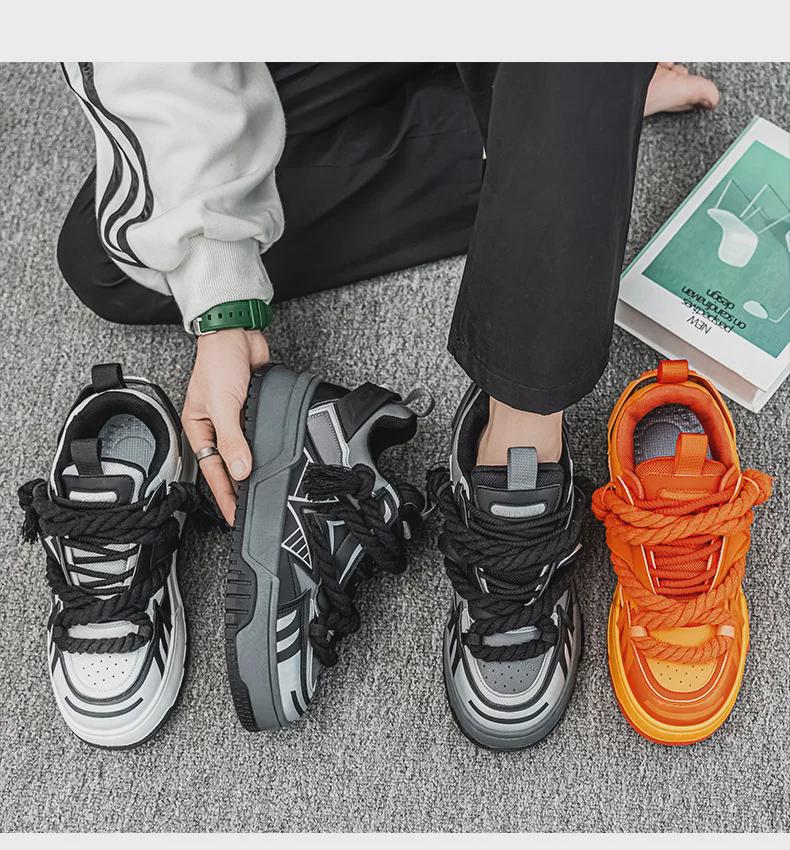 Мужские модные яркие повседневные лоферы: Персонализированный ремешок из пеньковой веревки, кроссовки на толстой подошве