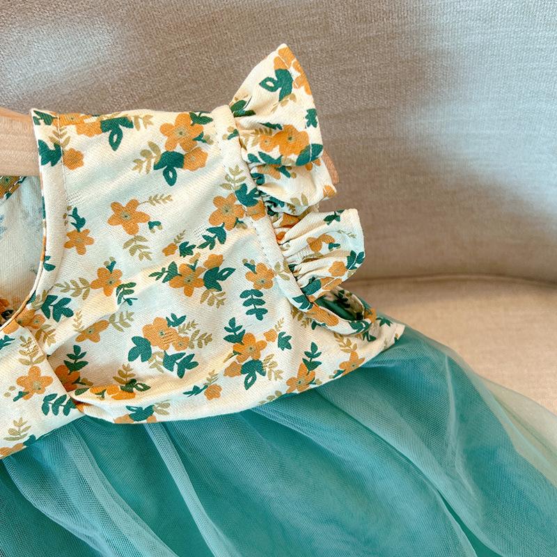 Summer Girls Floral Tulle Dress Cute Princess Party Gown For Kids Baby Toddler Elegant Mesh Sundress