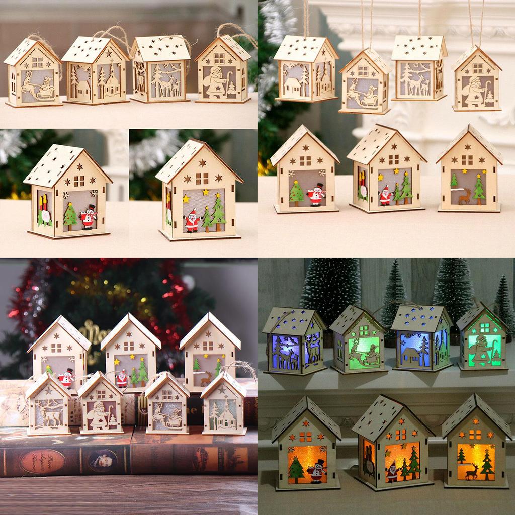 Charming Wooden Led Light House Ornament Diy Christmas Tree Hanging Decor