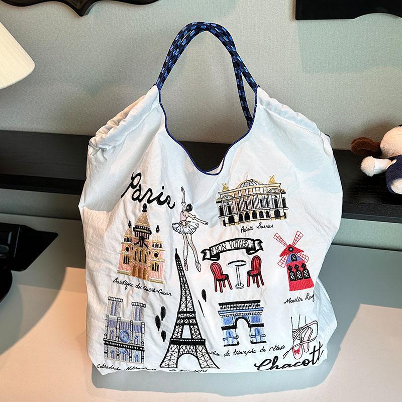 Embroidery Shopping Bag Women'S Fashion Niche Large Capacity Shoulder Bag Tide