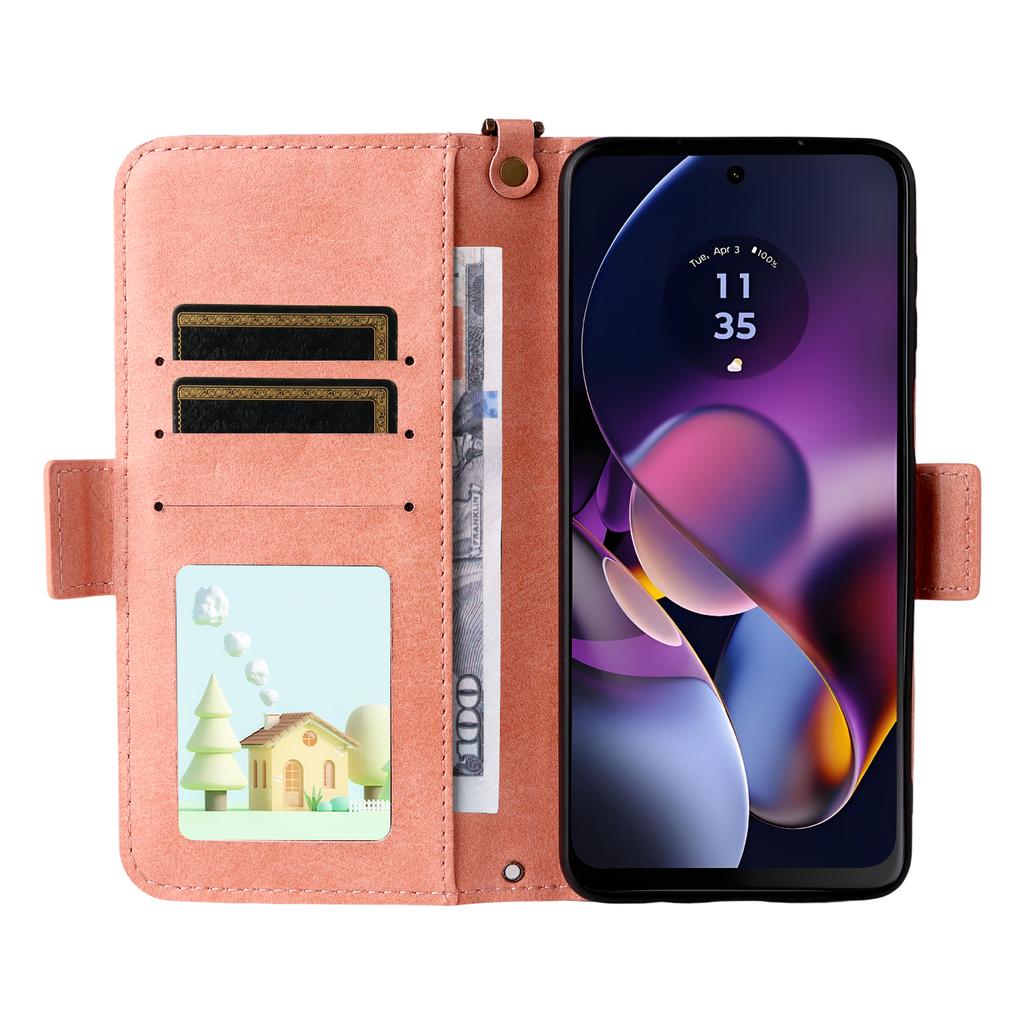 For Motorola Moto G64 5G/G54 5G Leather Case Magnetic Closure Wallet Stand Phone Cover with Crossbody Strap
